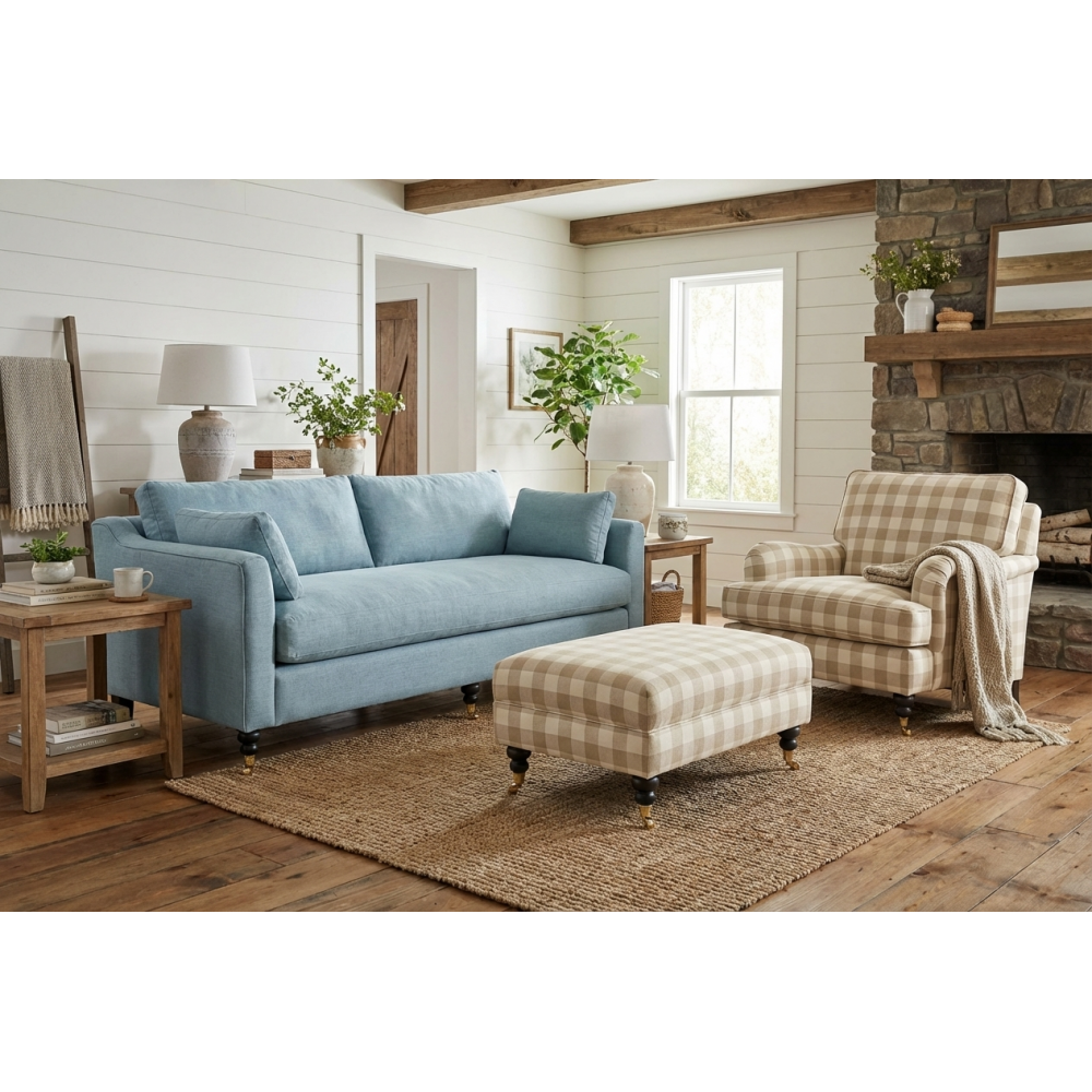 Sofa Chrystal – pastelowo niebieska sofa z pierzem Sofa Chrystal – pastelowo niebieska sofa z pierzem