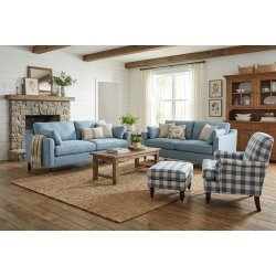 Klasyczny zestaw do salonu sofa Chrystal 200 cm, 2 fotele Paxton i pufa