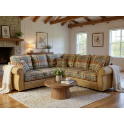 Narożnik English Rose 240x240 – elegancka sofa narożna w stylu angielskim z poduszkami w kratę