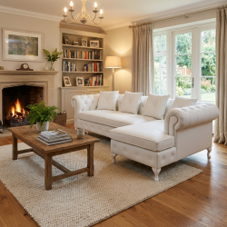 Pikowany narożnik w białej skórze naturalnej Sara 150x250 cm