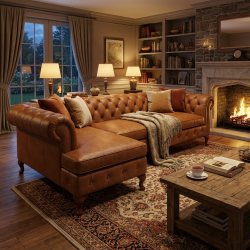 Sofa narożna w brązowej skórze naturalnej Sara 180x250 cm