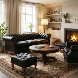 Pikowana pufa w skórze na wysokich nóżkach Sara