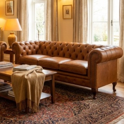 Pikowana kanapa w czekoladowej skórze naturalnej Sara 240