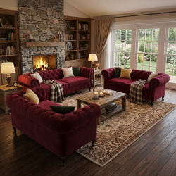 Burgundowa sofa chesterfield Sara 250x140