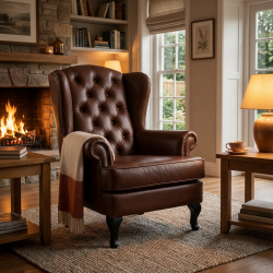 Skórzany fotel z wysokim oparciem Sara