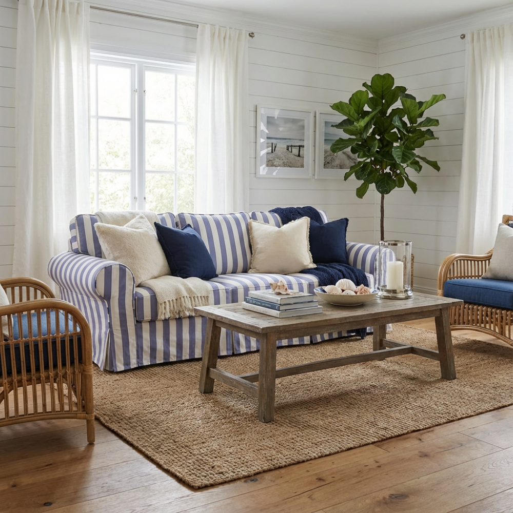 Sofa w stylu marine Marie 236 cm rozkładana i ze ściąganym pokrowcem