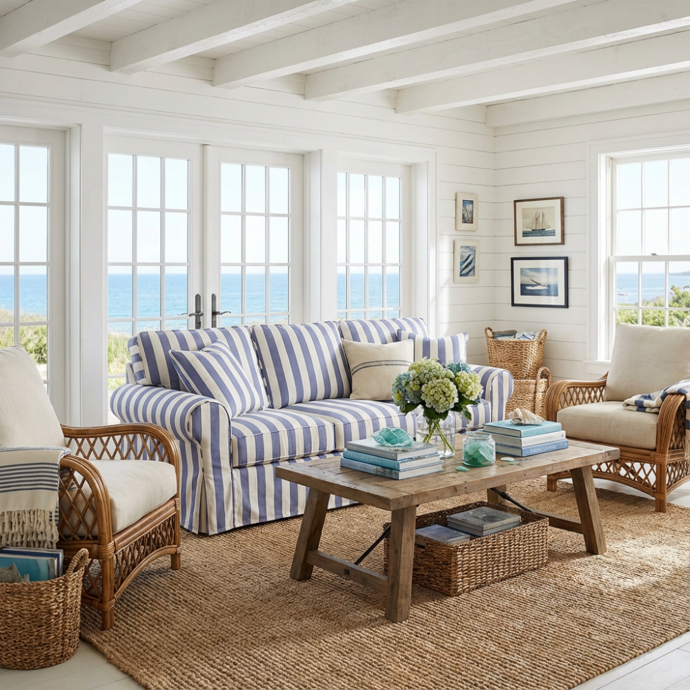 Sofa w stylu marine Marie 236 cm rozkładana i ze ściąganym pokrowcem Sofa w stylu marine Marie 236 cm rozkładana i ze ściąganym pokrowcem