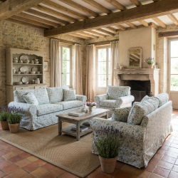 Christine 208  kanapa w stylu angielskim w małe niebieskie kwiatuszki