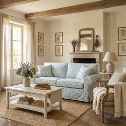 Christine 208  kanapa w stylu angielskim w małe niebieskie kwiatuszki