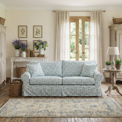 Christine 208  kanapa w stylu angielskim w małe niebieskie kwiatuszki