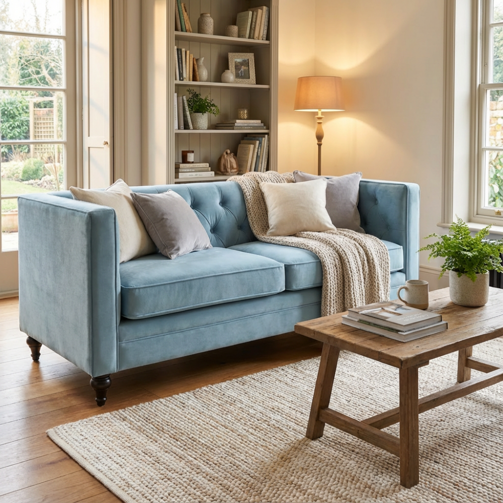 Donna 250 cm sofa chesterfield z prostym bokiem w skórze naturalnej