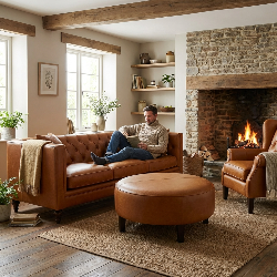 Donna 250 cm sofa chesterfield z prostym bokiem w skórze naturalnej