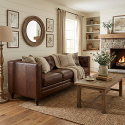 Donna 200 cm skórzana sofa chesterfield z prostym bokiem