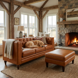 Donna 200 cm skórzana sofa chesterfield z prostym bokiem