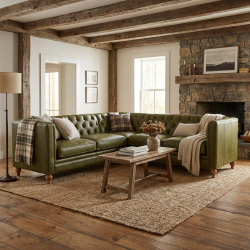 Sofa narożna Donna 250x250 w oliwkowej skórze naturalnej