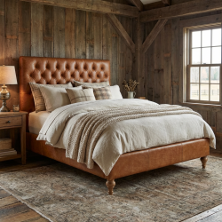 Donna pikowane łóżko chesterfield w skórze naturalnej