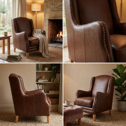 Alberto wąski fotel w skórze naturalnej