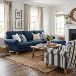 Sofa z szezlongiem Loana – elegancja w kolorze navy