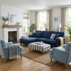 Sofa z szezlongiem Loana – elegancja w kolorze navy