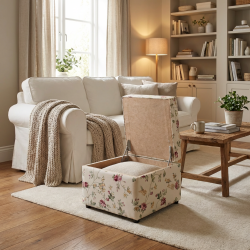 Pufa Rosaly 60x60 cm z pojemnikiem – Kwiecisty podnóżek w stylu Cottage