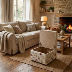 Pufa Rosaly 60x60 cm z pojemnikiem – Kwiecisty podnóżek w stylu Cottage