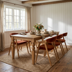 Stół dębowy Margo 100x250 i 8 krzeseł dębowych Eri – Monumentalna Elegancja