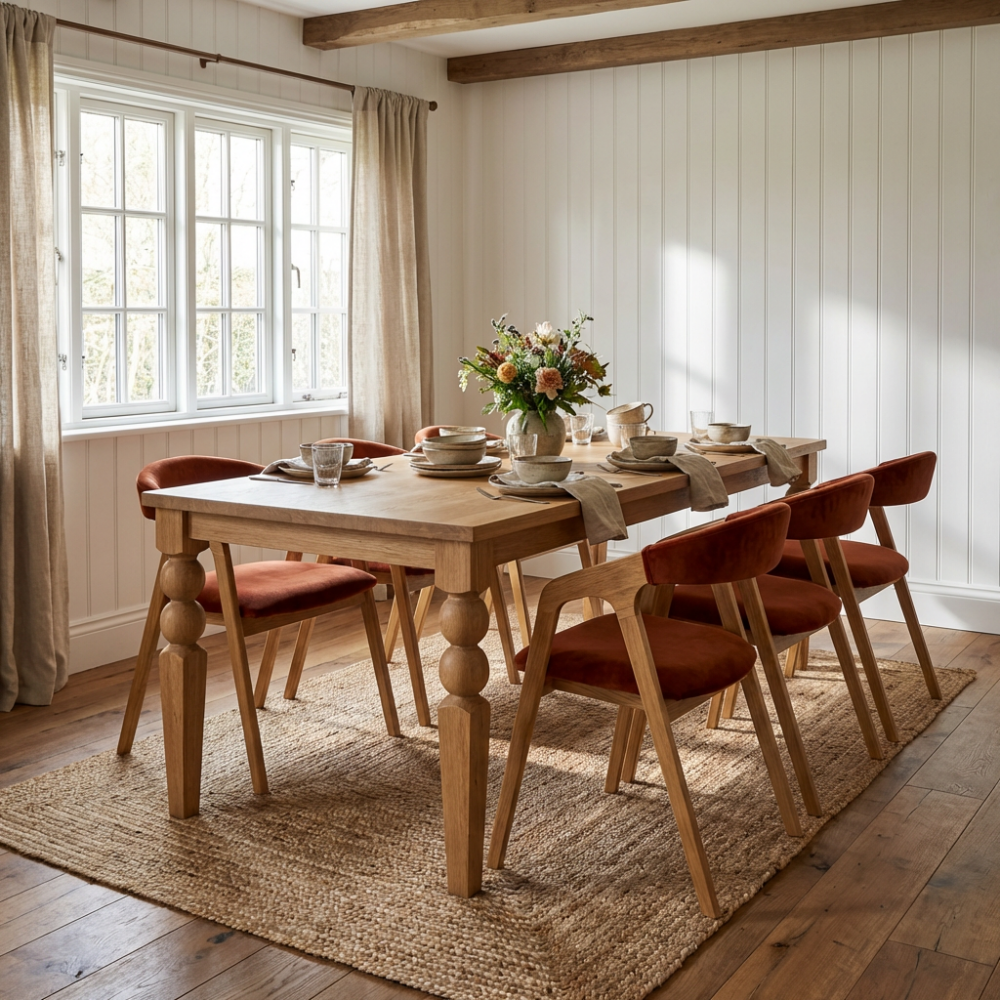 Stół dębowy Margo 100x250 i 8 krzeseł dębowych Eri – Monumentalna Elegancja Stół dębowy Margo 100x250 i 8 krzeseł dębowych Eri – Monumentalna Elegancja