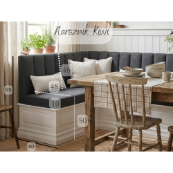 Dębowy narożnik Kiwi 180x200, stół Rita i krzesła – Kompletna Jadalnia Premium