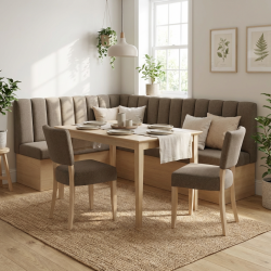 Dębowy narożnik Kiwi 180x200, stół Rita i krzesła – Kompletna Jadalnia Premium