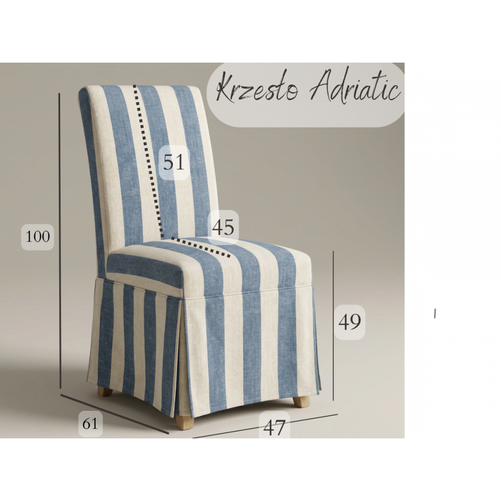 Krzesło Adriatic – Lniane krzesło w niebieskie pasy, styl Hamptons