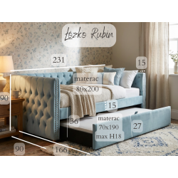 Łóżko Rubin z funkcją spania dla dwojga – elegancja ukryta w błękitnym welurze