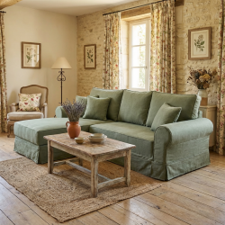 Narożnik Flower – szałwiowy spokój w lnianym wydaniu