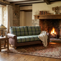 Sofa Sherlock 230 cm – skóra woskowana i kratka Glasgow | meblefox.com