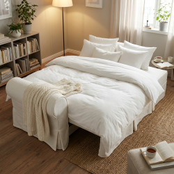 Rozkładana sofa Marie 246 – lniana świeżość i nieskazitelna biel