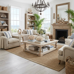 Lniana sofa trzyosobowa Lake 220 cm z naturalnym pierzem i pineskami