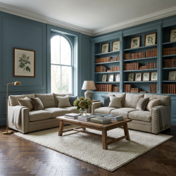 Lniana sofa trzyosobowa Lake 220 cm z naturalnym pierzem i pineskami