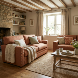 Lniana sofa trzyosobowa Lake 220 cm z naturalnym pierzem i pineskami