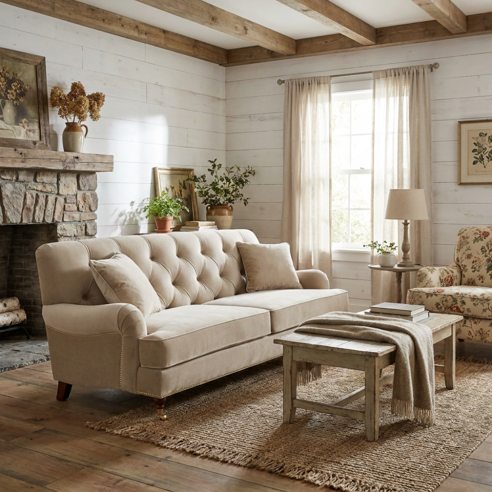 Pikowana kanapa sofa Duerto 200 cm w kolorze brudnego różu na toczonych nóżkach