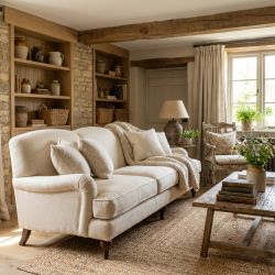 Klasyczna sofa trzyosobowa Paxton 230 cm z naturalnego lnu w kolorze beżowym