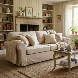 Trzyosobowa sofa z luźnym pokrowcem Flower 246 cm w stylu angielskim z falbaną