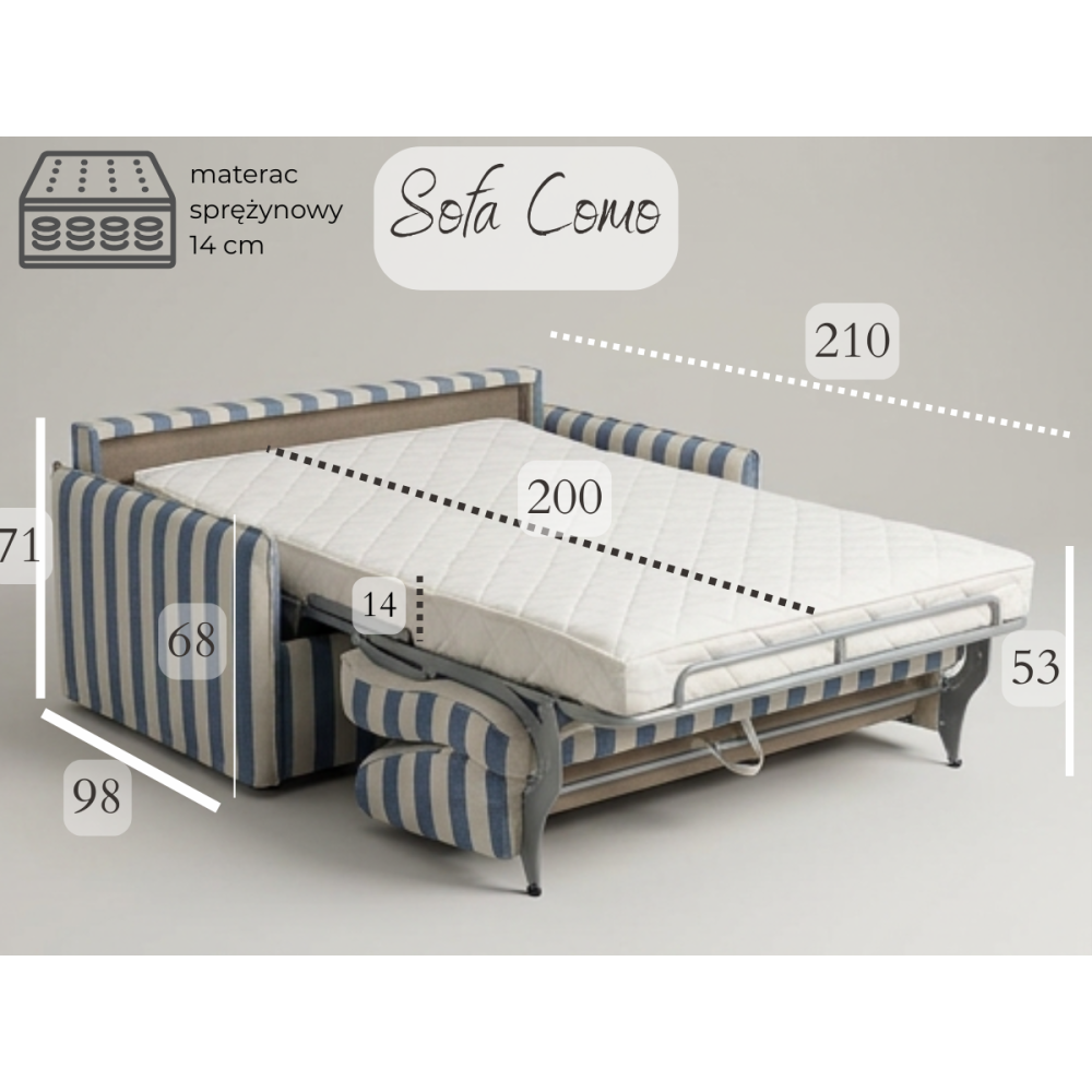 Klasyczna sofa rozkładana Como 160 z włoską funkcją spania z naturalnej bawełny kremowa