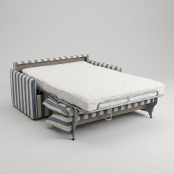 Lniana dwuosobowa sofa rozkładana Como 160 cm z włoską funkcją spania w błękitne pasy
