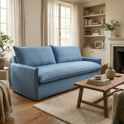 Klasyczna sofa rozkładana Como 180 cm z włoską funkcją spania w kolorze błękitnym