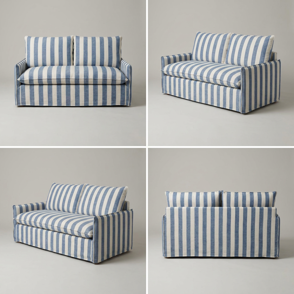 Klasyczna sofa rozkładana Como 180 cm z włoską funkcją spania w kolorze błękitnym