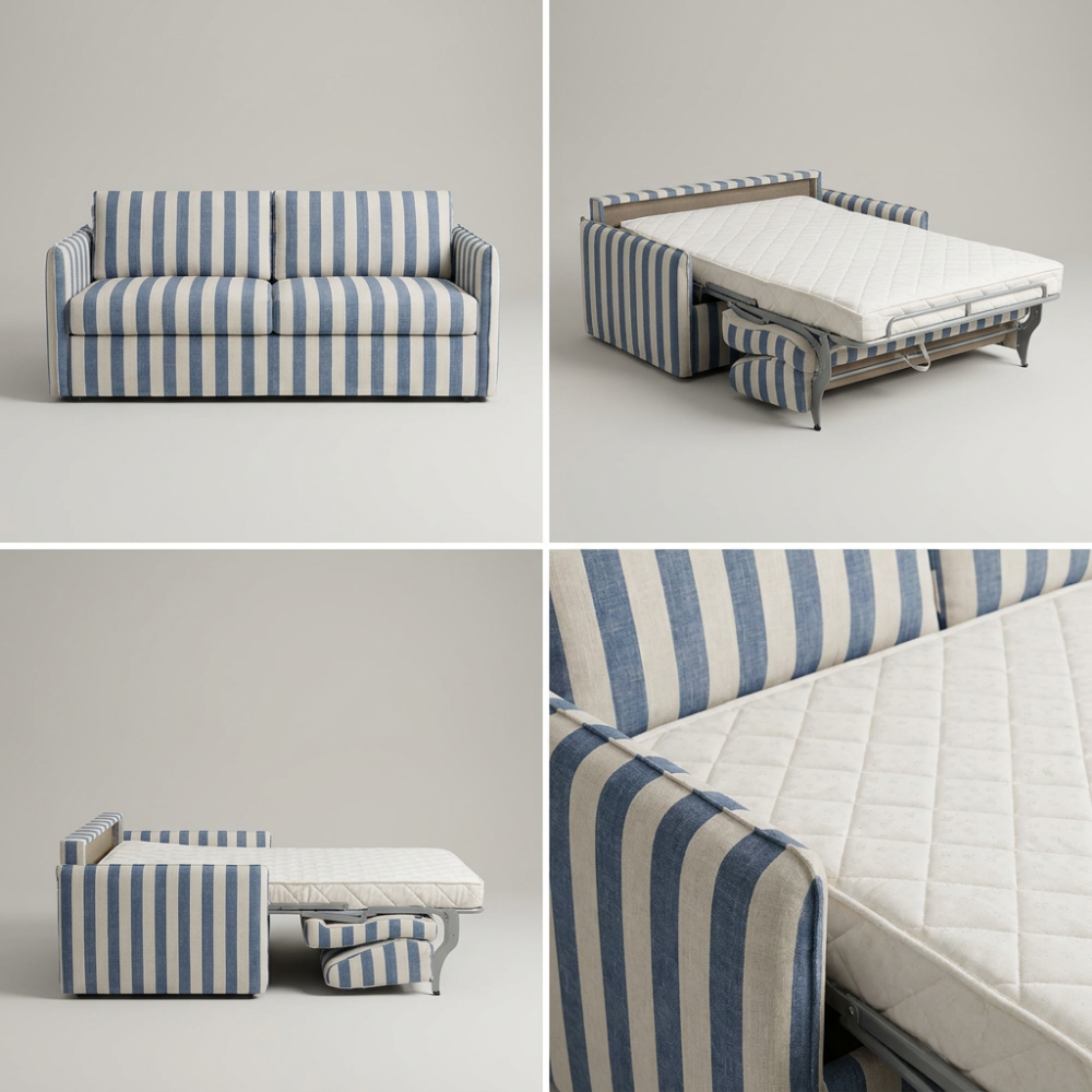 Sofa Como 200 cm z włoską funkcją spania – 100% biały len, nadmorski luksus i bezkompromisowy komfort snu