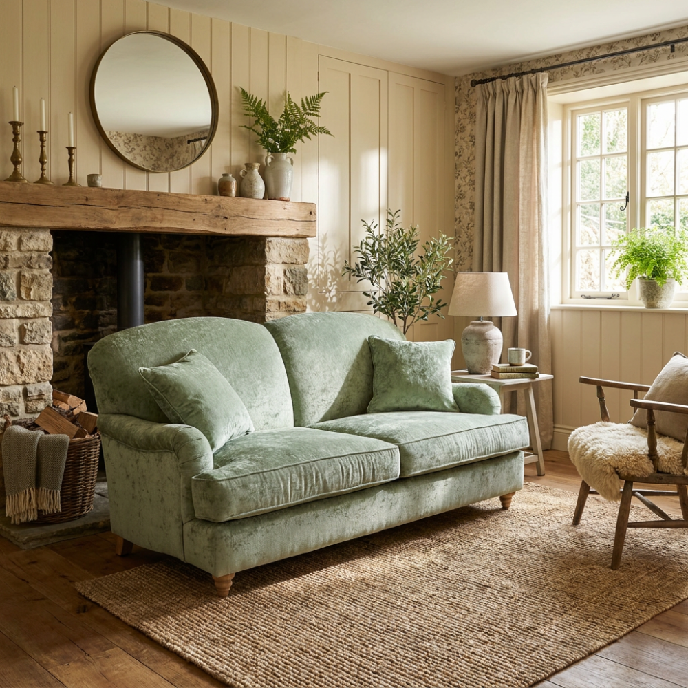 Stylowa sofa rozkładana Paxton 180 cm w szałwiowym welurze na toczonych nóżkach