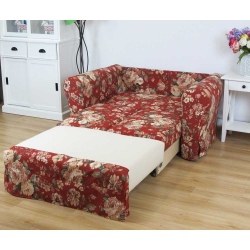 Kompaktowa sofa rozkładana Rosaly 146 cm – welur brudny róż z pojemnikiem na pościel