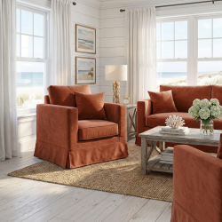 Trzyosobowa sofa Vesper 220 cm ze ściąganym pokrowcem – welur terakota w stylu Farmhouse