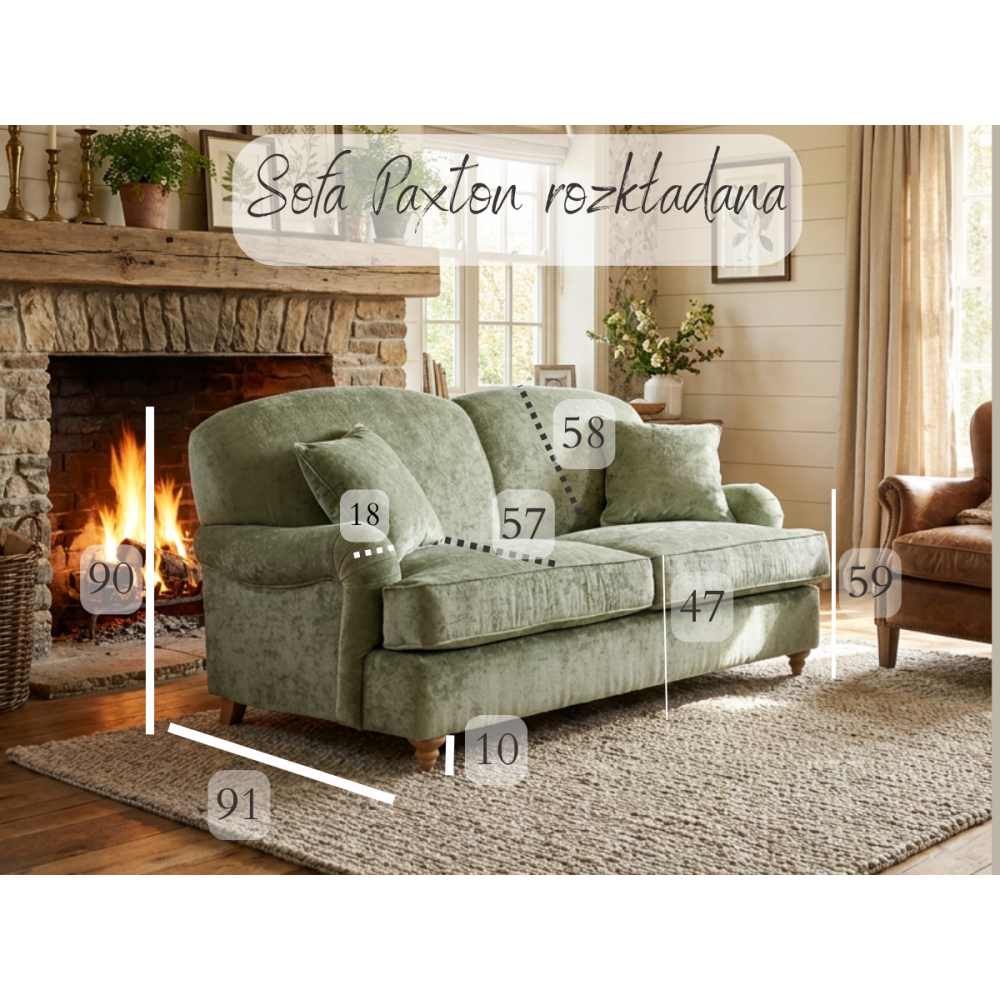 Pikowana sofa rozkładana Duerto 200 cm z funkcją spania w stylu angielskim