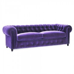 Fioletowa pikowana sofa Chesterfield